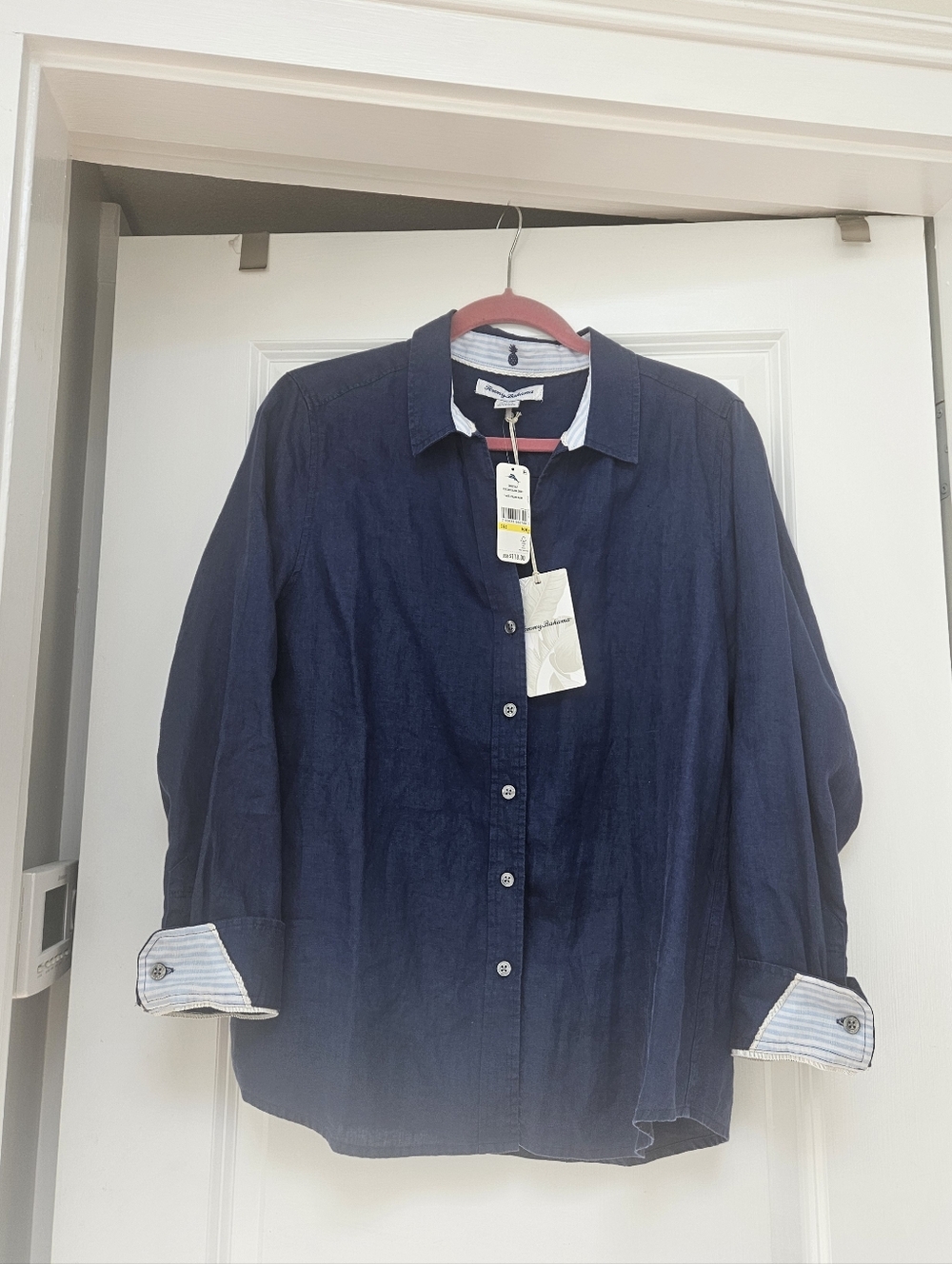 Tommy Bahama Linen Shirt Navy Blue Long-Sleeve Button Down Shirt